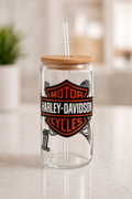 Harley 16oz Glass Cup with Bamboo Lid & Straw