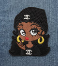 Embroidered Character Patch - Beanie Girl with Gold Earrings