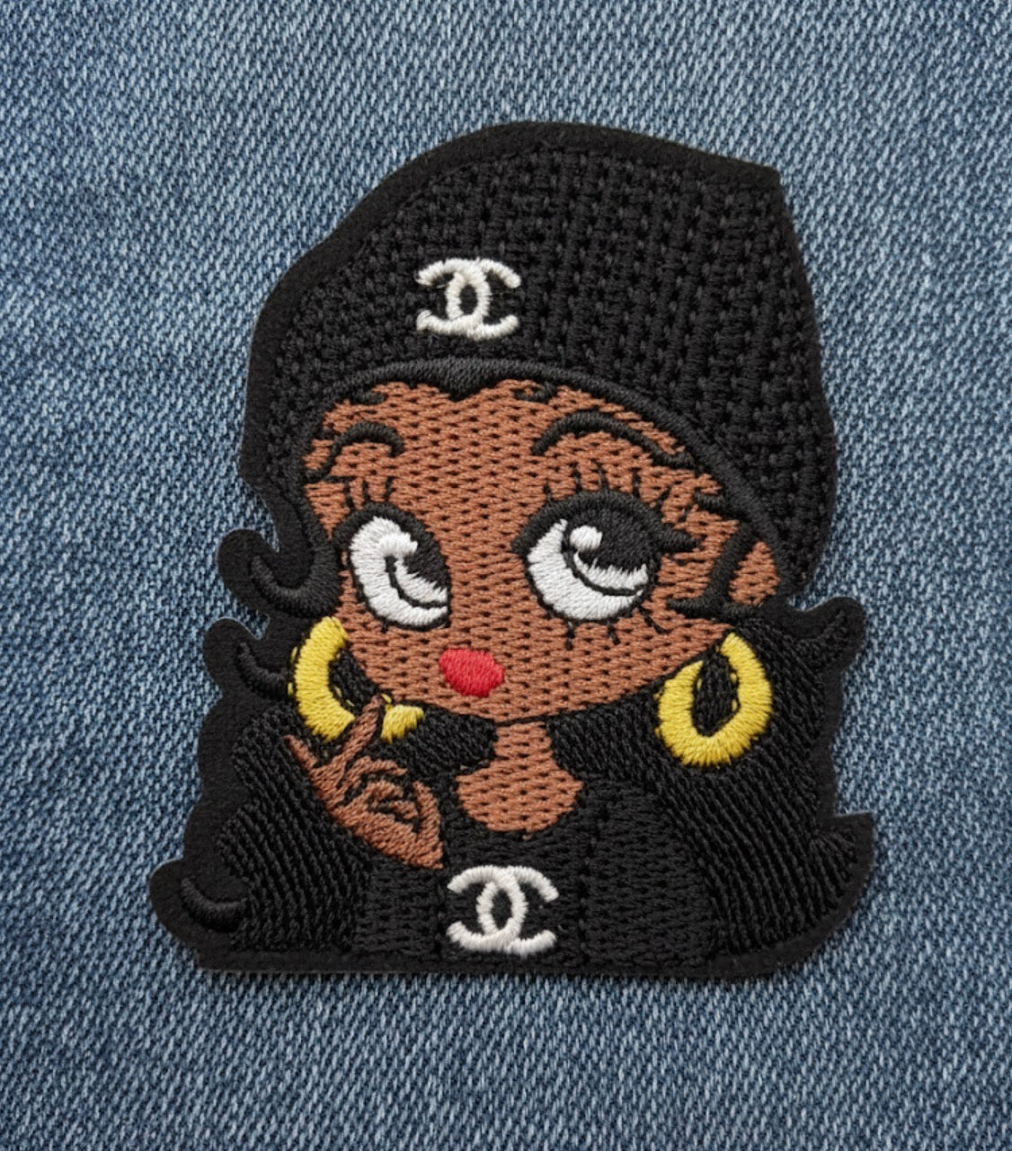 Embroidered Character Patch - Beanie Girl with Gold Earrings