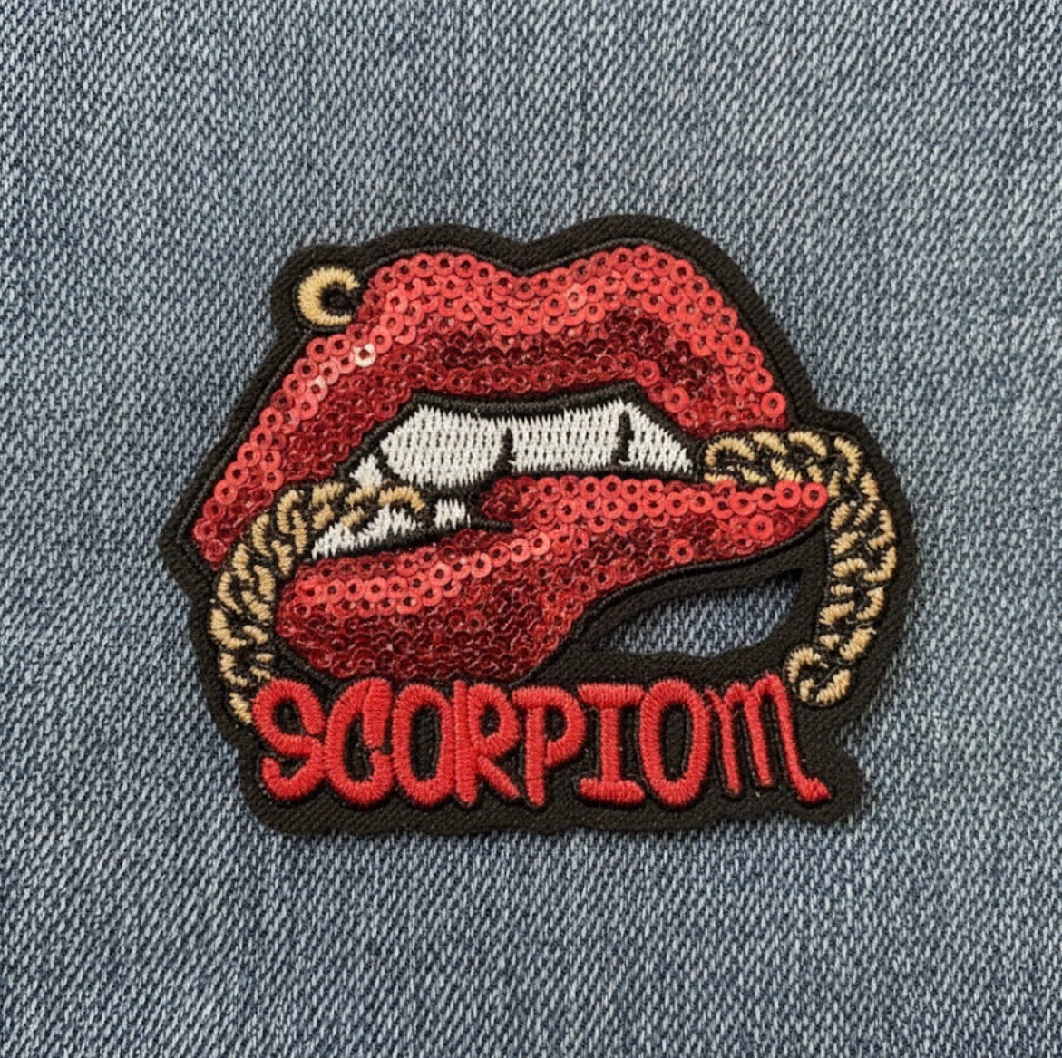 Red Sequin Lips & Gold Chain Zodiac Badge