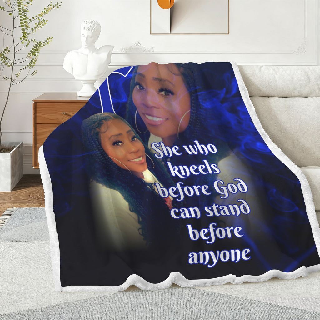 Custom Personalized Photo Blanket – "She Who Kneels Before God" Religious Memorial Gift