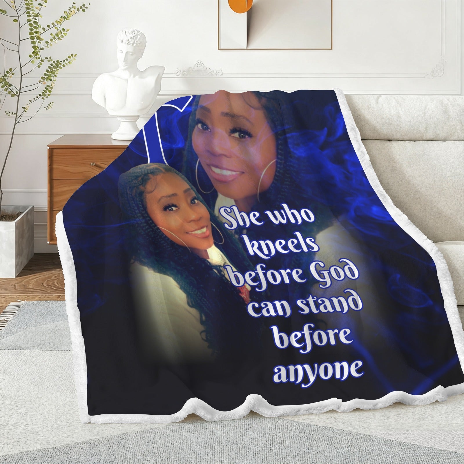 Custom Personalized Photo Blanket – "She Who Kneels Before God" Religious Memorial Gift