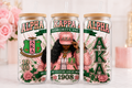 Alpha Kappa Alpha Inspired 16 oz Glass Cup with Bamboo Lid & Straw