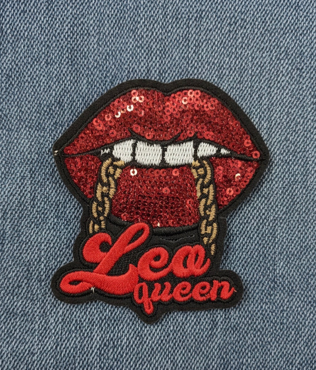 Red Sequin Lips & Gold Chain Zodiac Badge