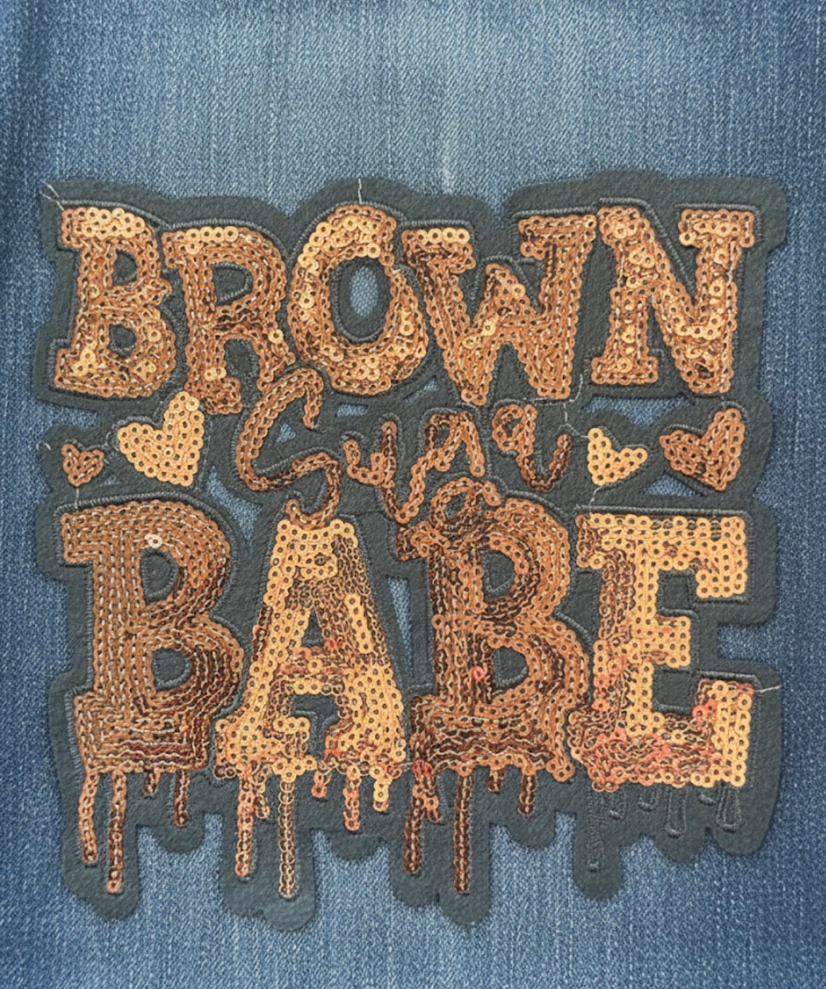 Brown Babe Sequin Patch - Gold Drip Design (6 inch)