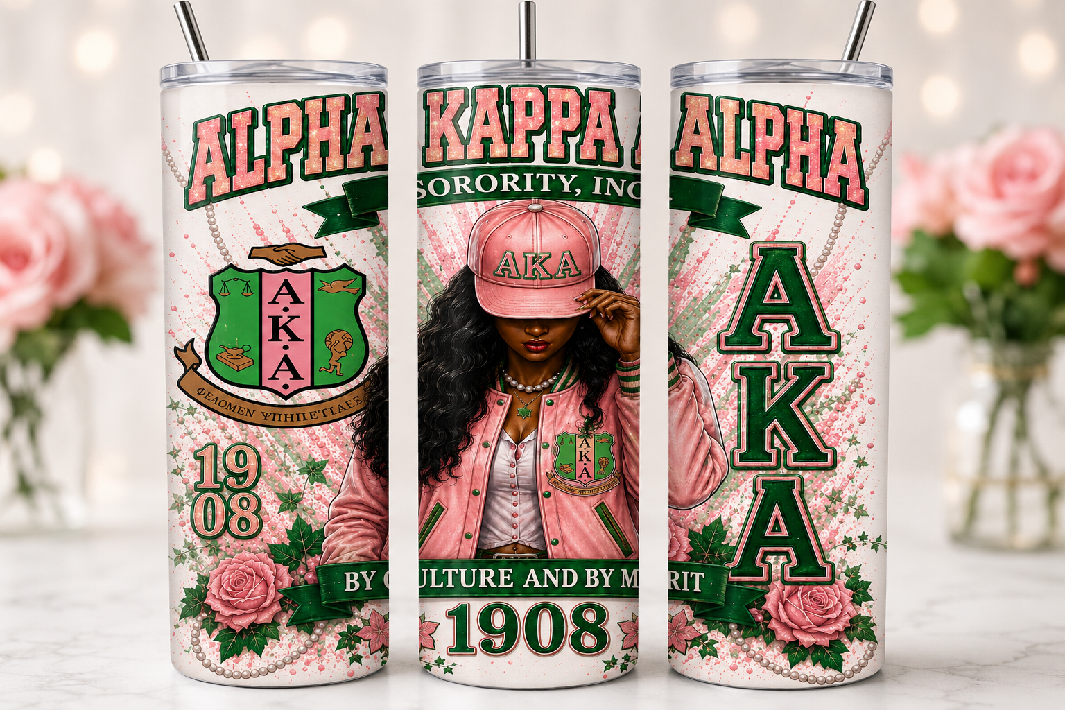 Alpha Kappa Alpha Inspired 20 oz Skinny Tumbler