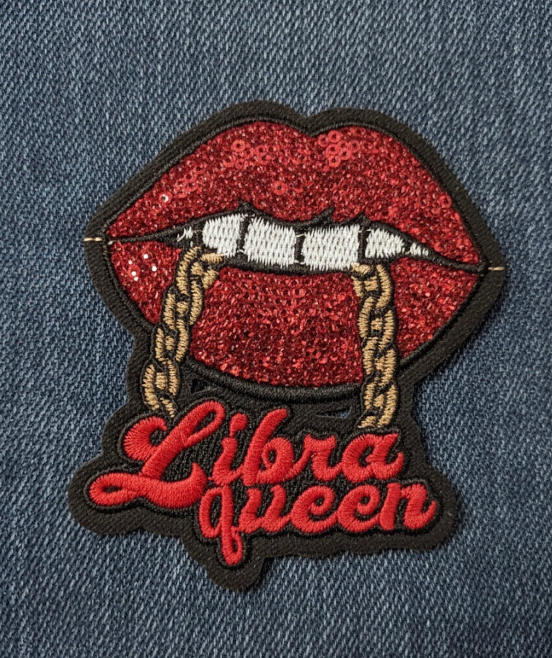 Red Sequin Lips & Gold Chain Zodiac Badge