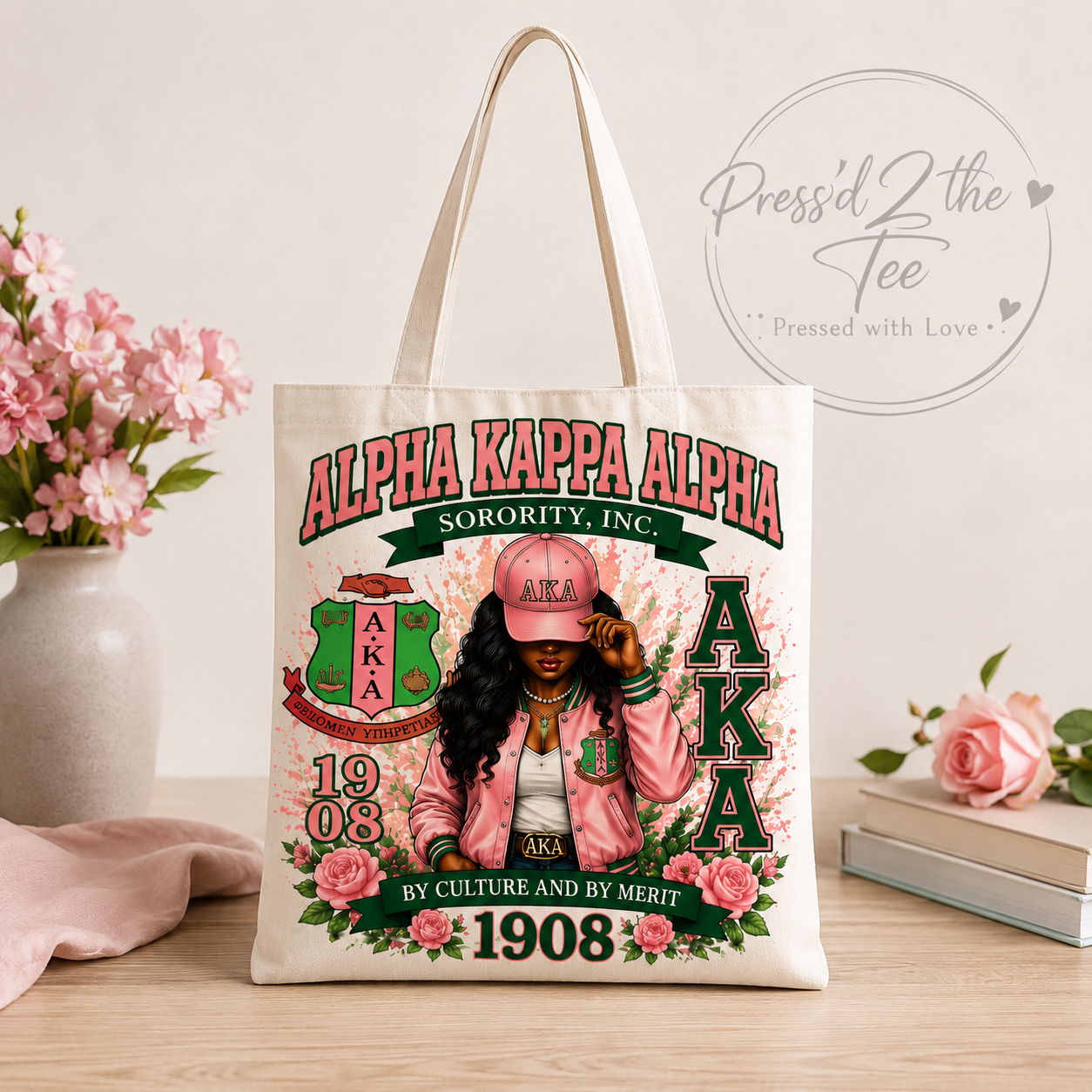Alpha Kappa Alpha Inspired Canvas Tote Bag