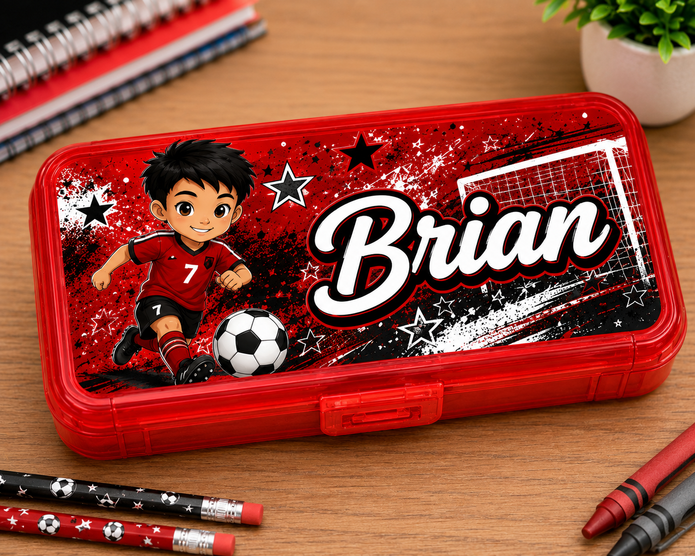 Custom Personalized Pencil Box for kids with name and photo on lid