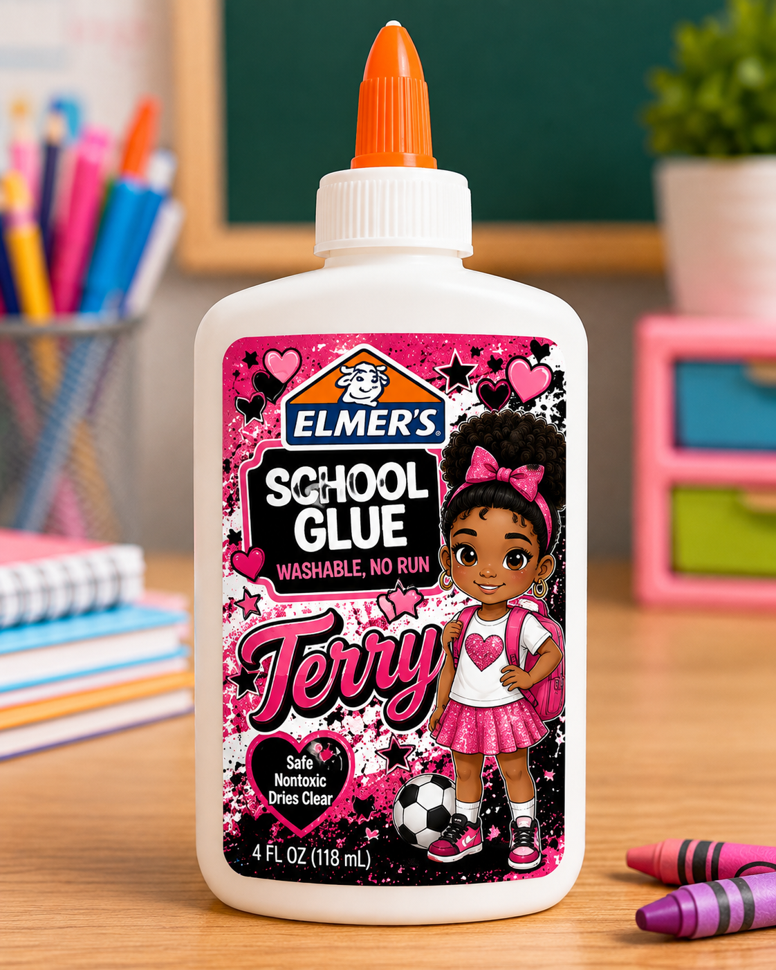 Custom Elmer's School Glue Bottle 4oz personalized with child name and photo