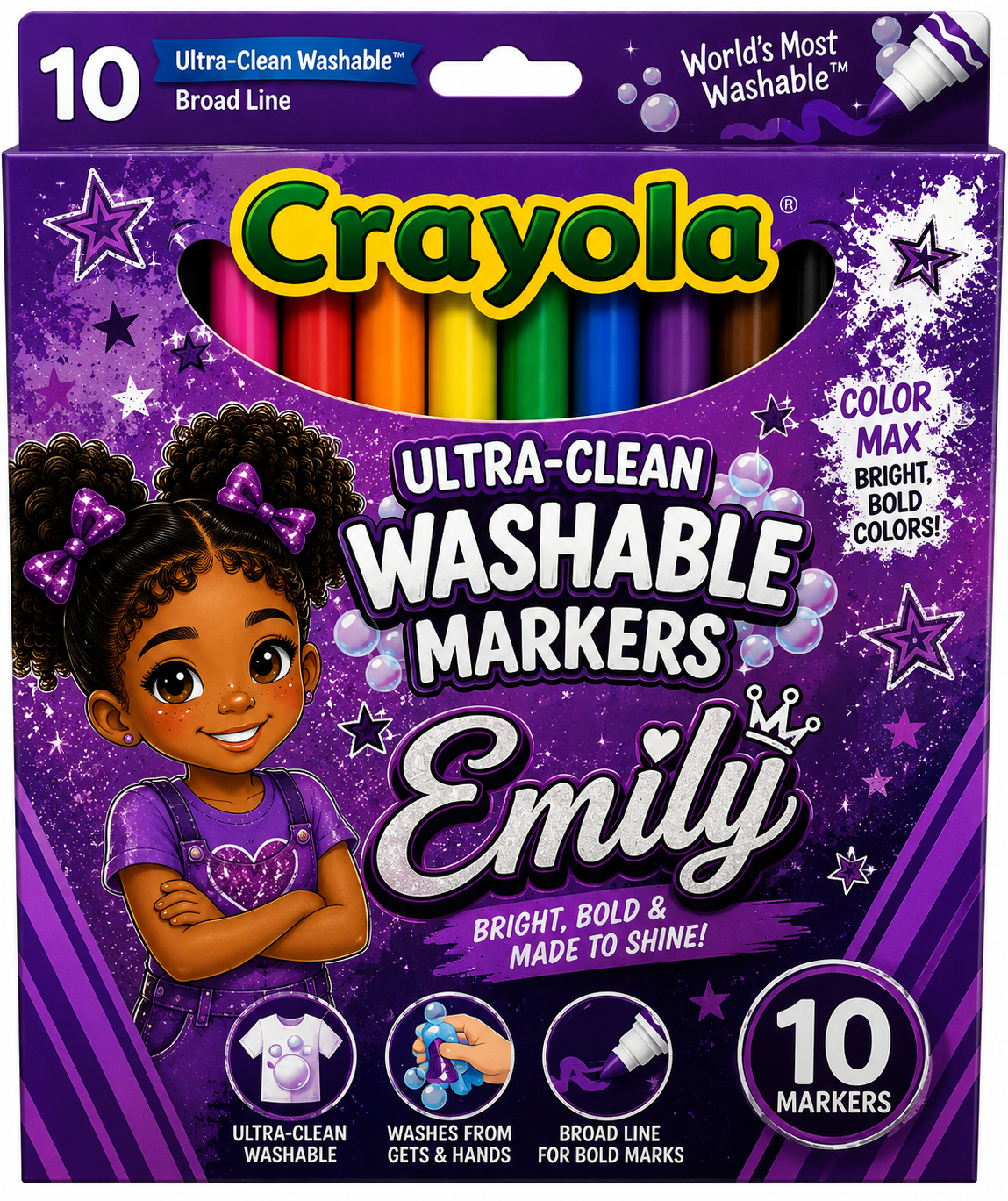 Custom Crayola Ultra-Clean Washable Markers 10-Pack personalized with child name and photo