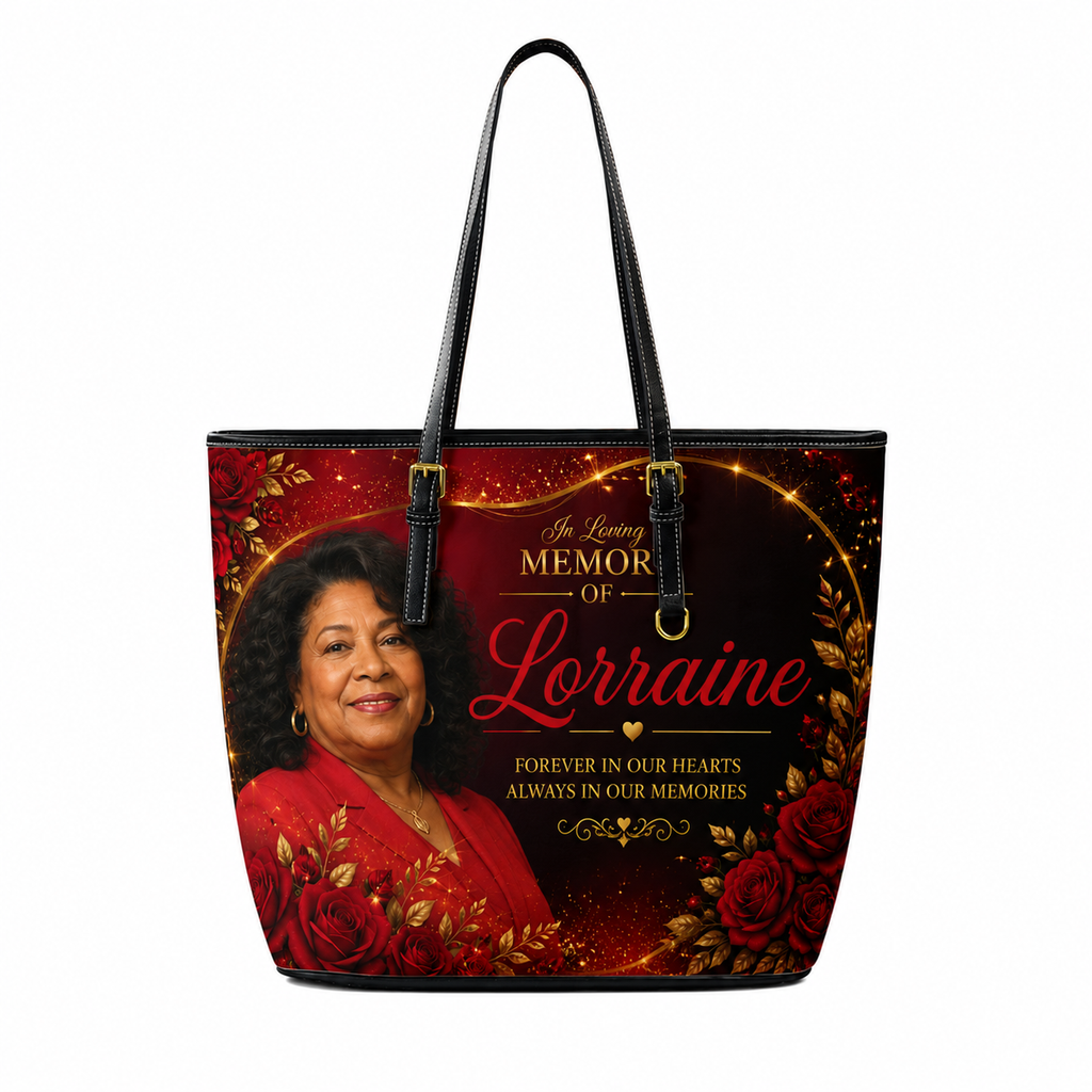 Custom In Loving Memory memorial tote bag with roses design
