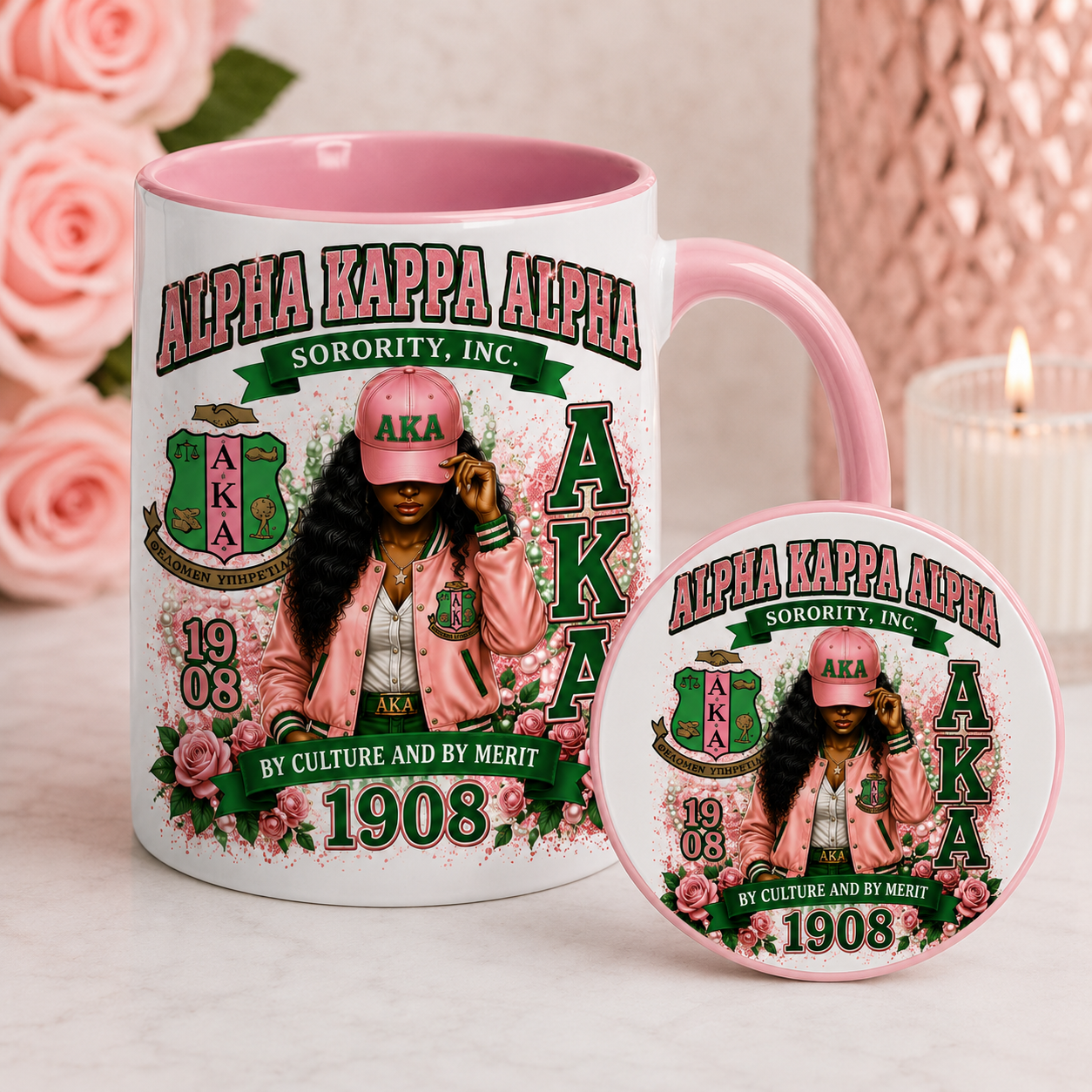 Alpha Kappa Alpha Inspired 11oz Coffee Mug & Coaster Set | AKΑ Est. 1908