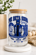 Phi Beta Sigma Inspired 16oz Glass Cup with Bamboo Lid & Straw | ΦΒΣ