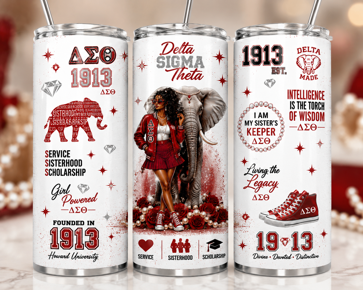 Delta Sigma Theta Inspired 20oz Skinny Tumbler | Girl Powered ΔΣΘ Est. 1913