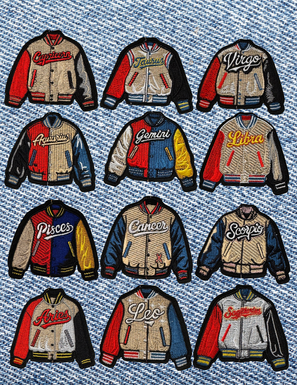 Retro Varsity Jacket Zodiac Patches