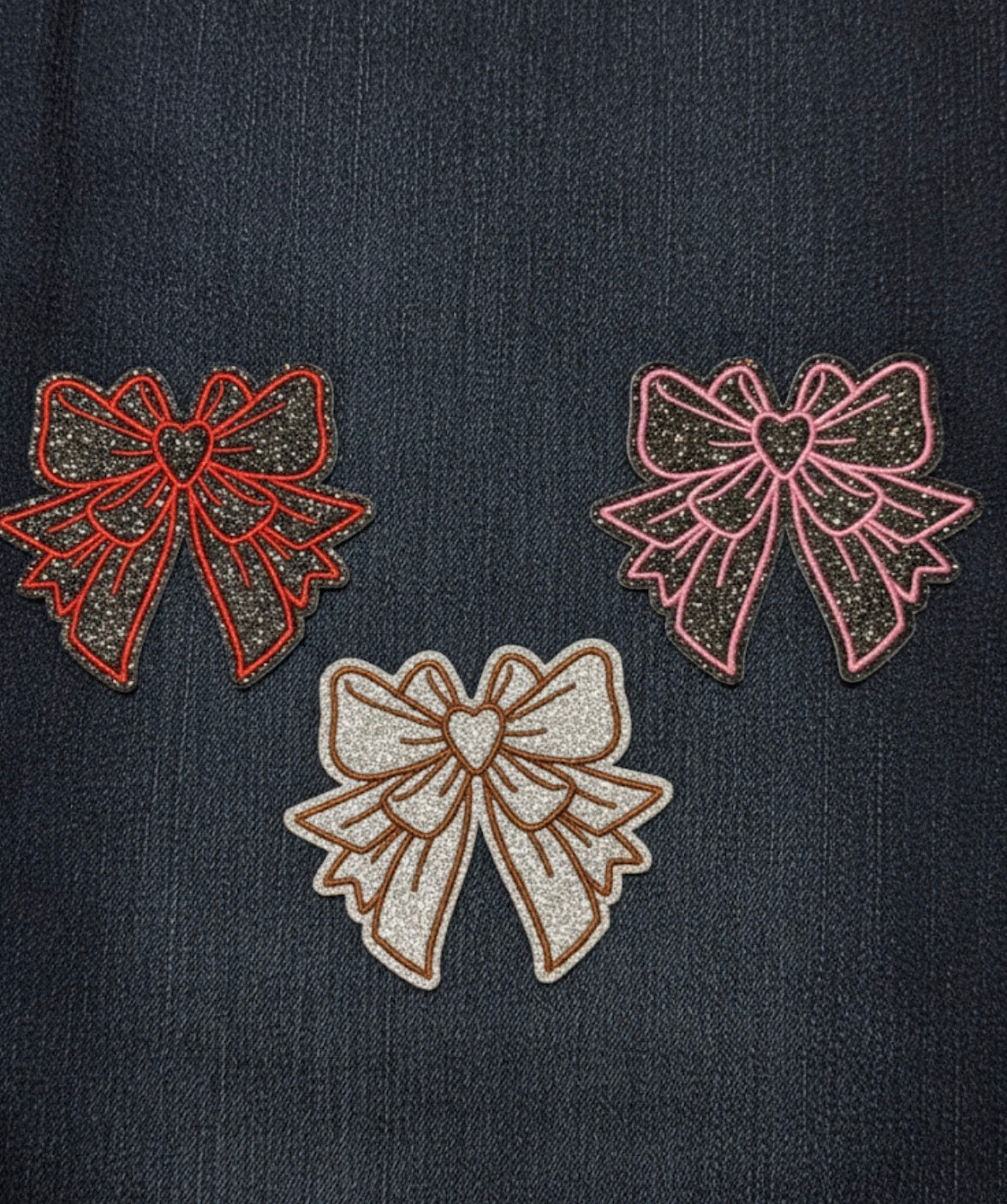 Glittery Bow Patch - Sparkle Ribbon Iron-On Applique