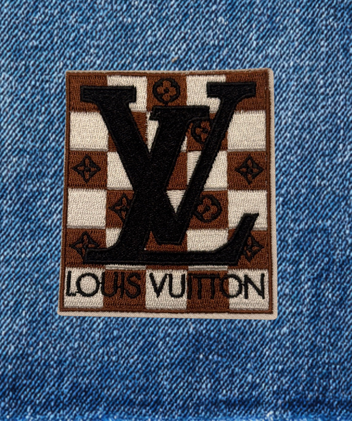 Luxury Checkered Embroidered Patch - Brown & Cream