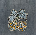 Sparkly Volleyball Cherry Patch - Blue & Yellow Sporty Coquette Aesthetic - Glitter Embroidered Applique