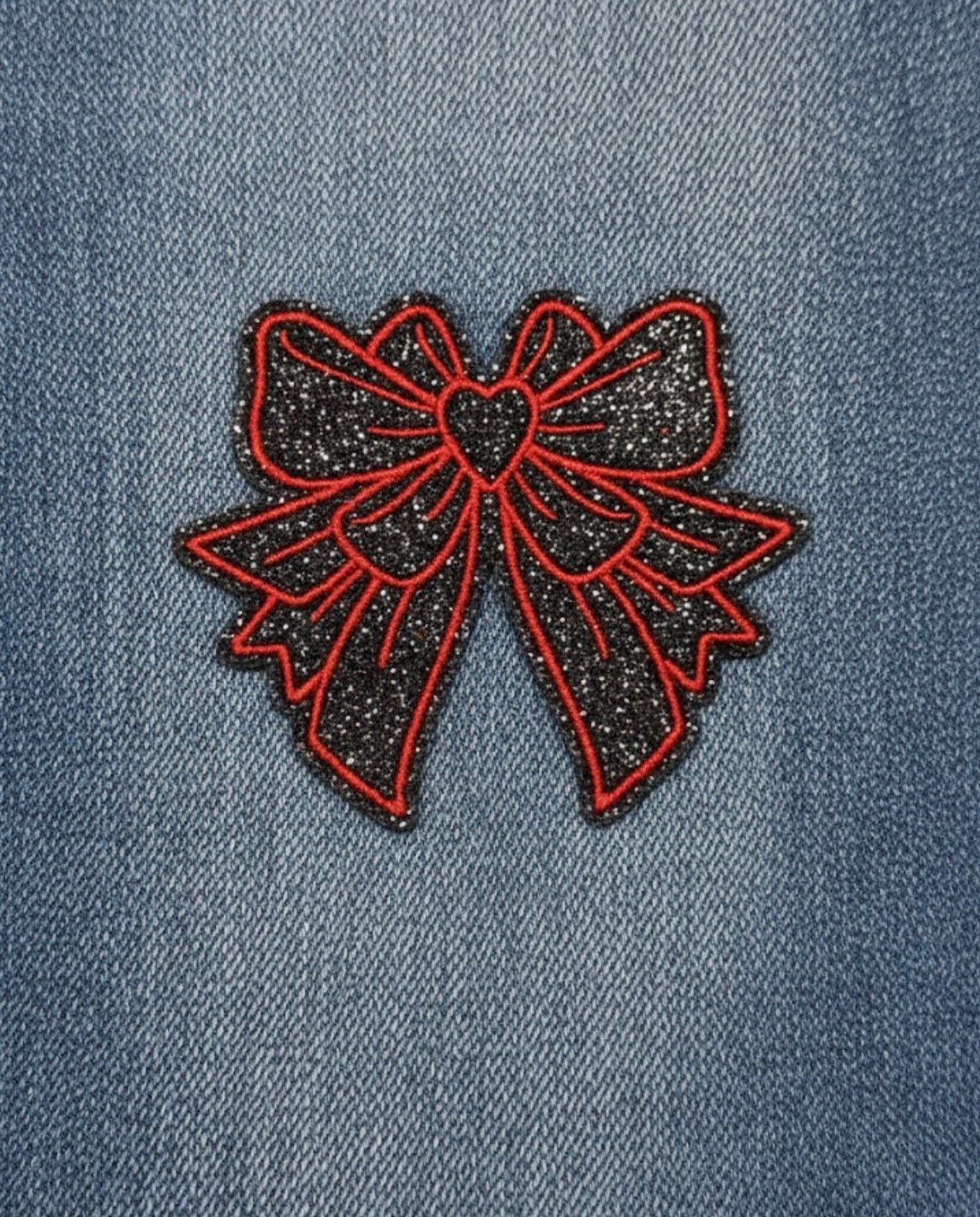 Glittery Bow Patch - Sparkle Ribbon Iron-On Applique