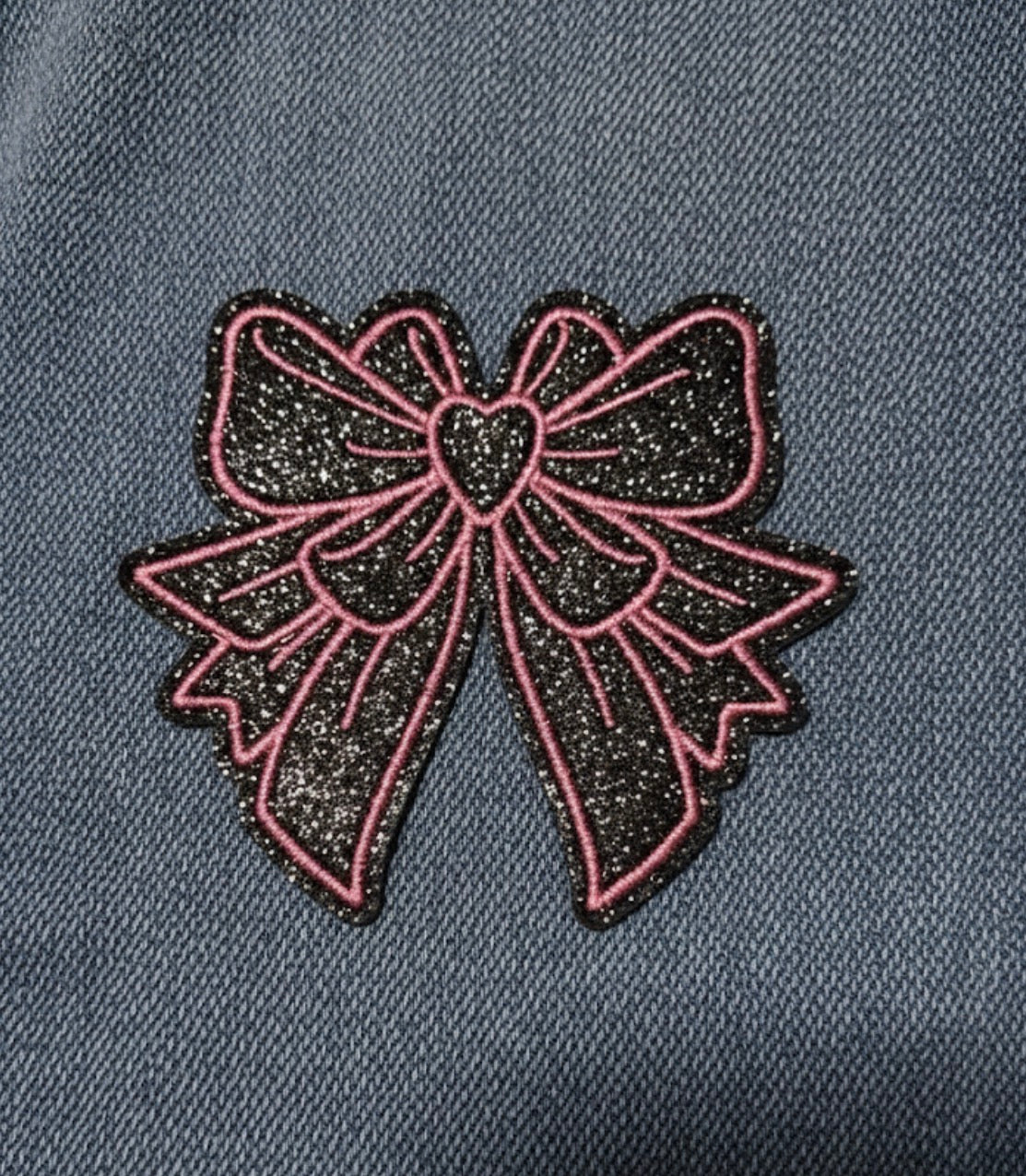 Glittery Bow Patch - Sparkle Ribbon Iron-On Applique