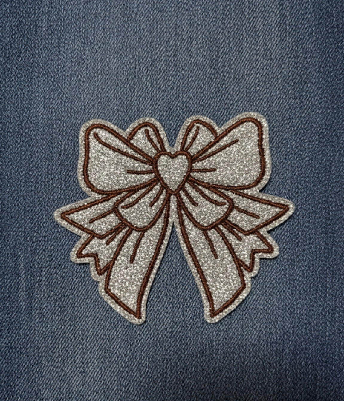 Glittery Bow Patch - Sparkle Ribbon Iron-On Applique