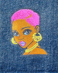 Melanin Queen Embroidered Iron-On Patches – Pink Hair & Bold Gold Hoop Statement Styles