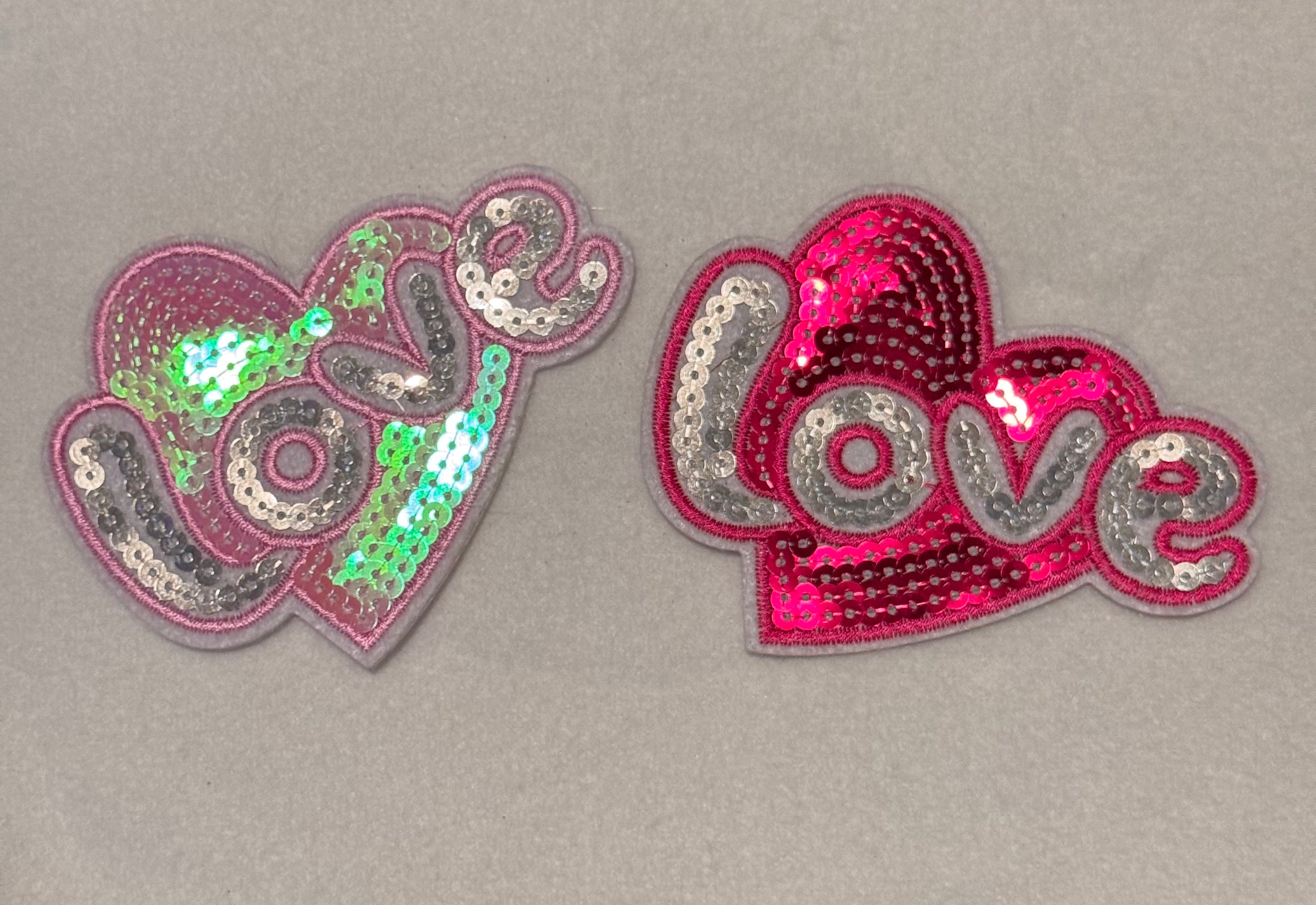 Set of 2 LOVE Heart Sequin Patches