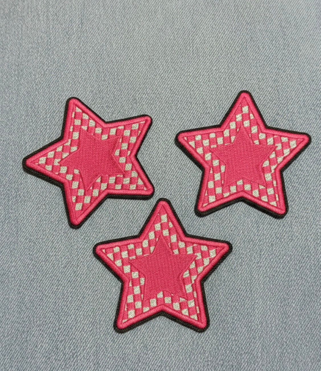 Pink Checkerboard Star Iron-On Patch Set - 3 Piece Pack