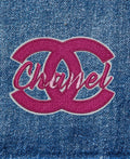 Luxury Designer Embroidered Patch - Pink on Denim