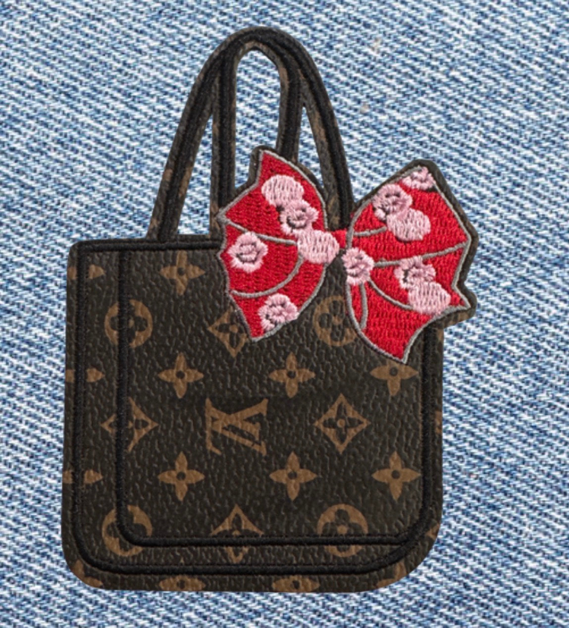 Luxe Tote Bag Patch - Designer-Inspired Monogram with Pink Bow