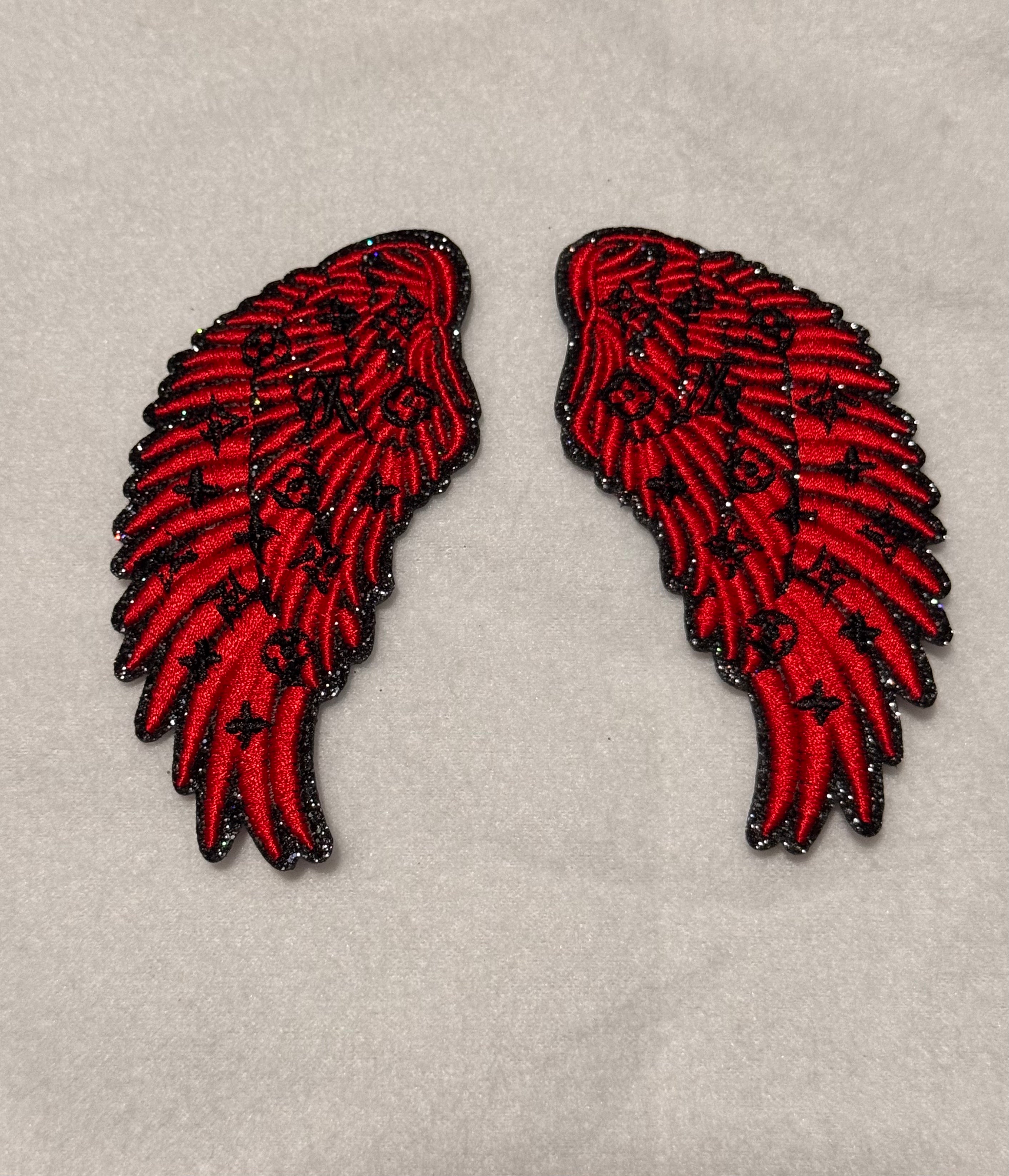 Red Glitter Embroidered Angel Wing Patches