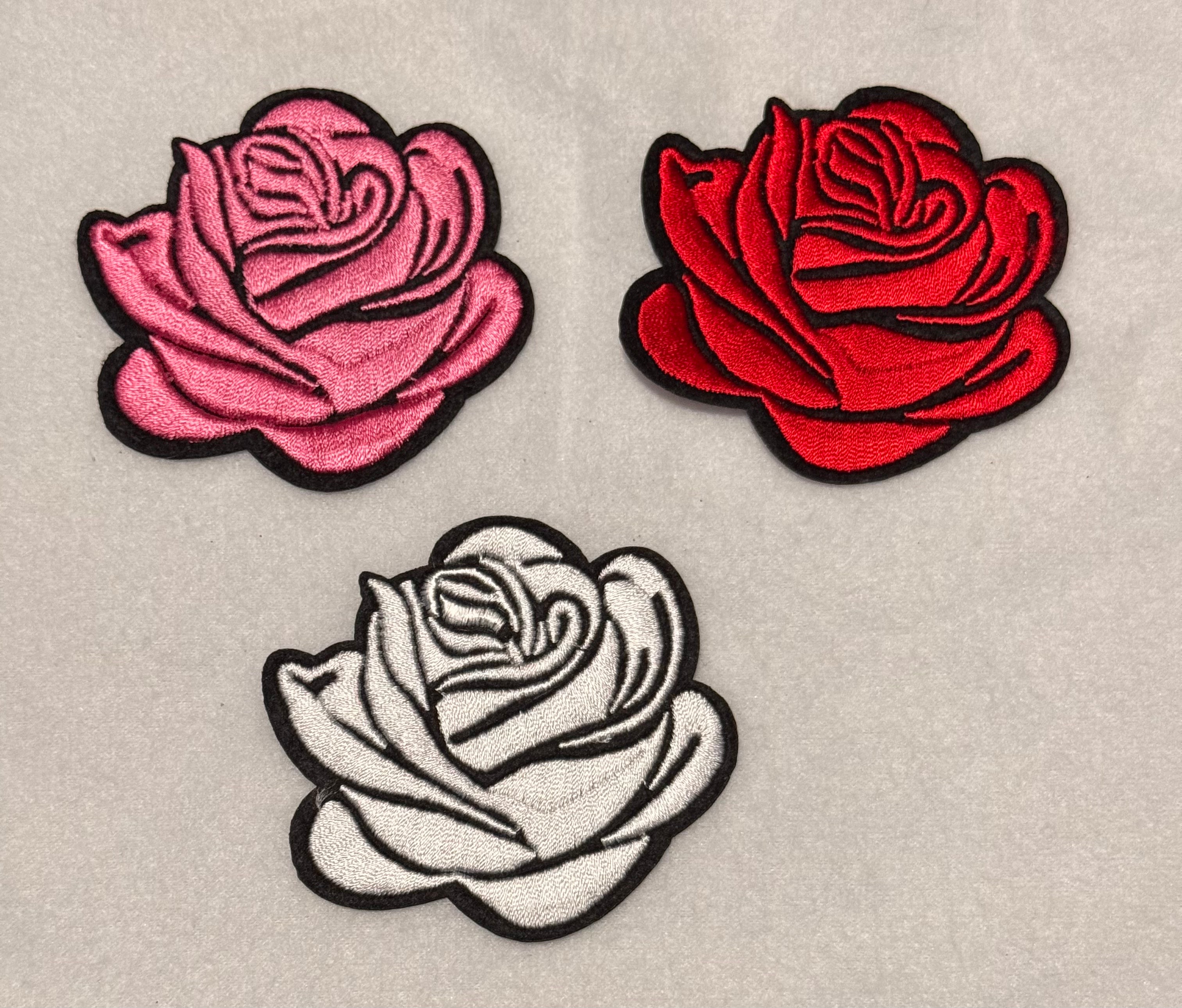 Embroidered Rose Iron-On Patch – 3D Textured Floral