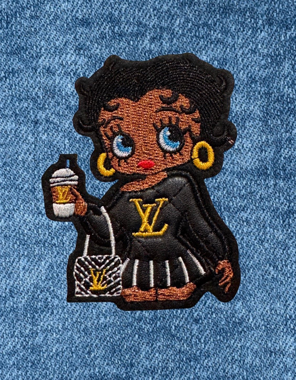 Luxury Betty Boop Leather Patch - Designer Inspired Embroidered Iron-On