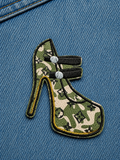 Camo Monogram High Heel Iron On Patch – Light Blue Denim
