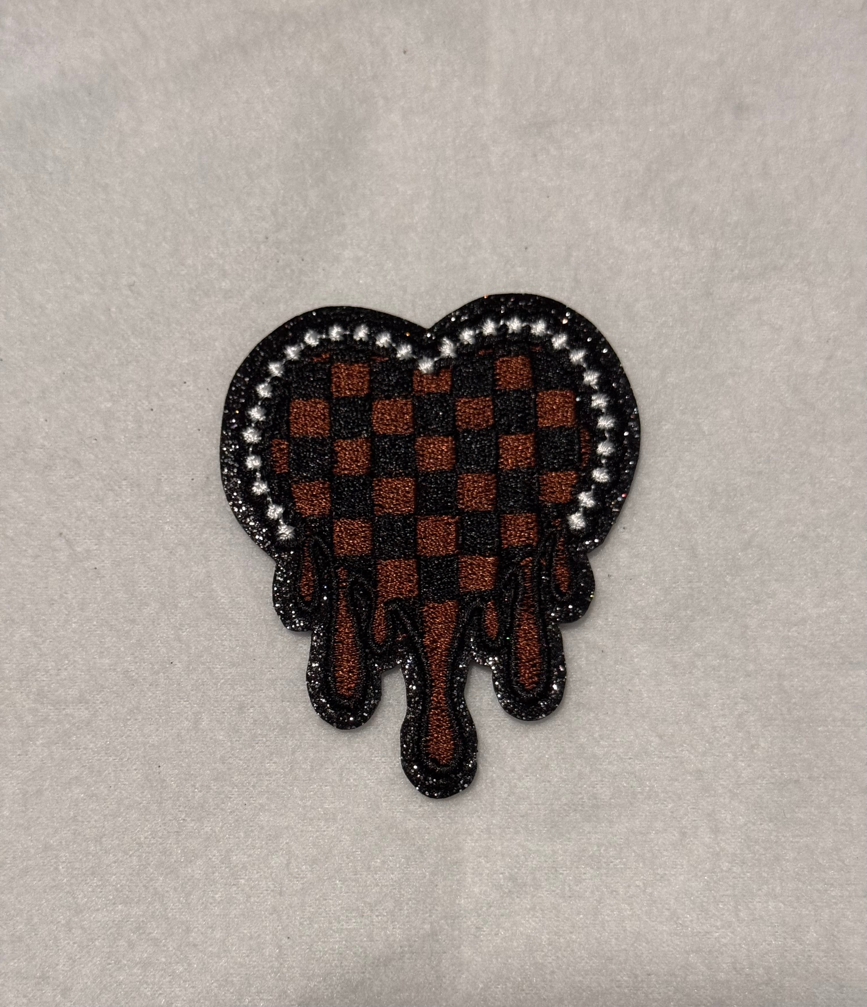 Dripping Heart Glitter Patch - Checkered Love Iron-On