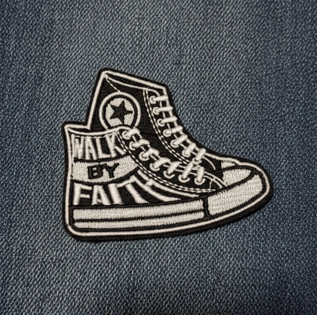 Walk By Faith Embroidered Sneaker Patch - Spiritual Motivation Iron-On