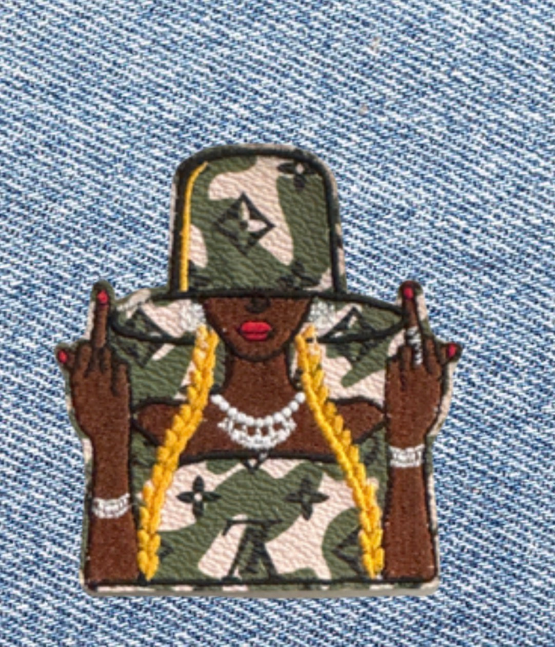 Designer Bag Embroidered Patch - Camo Print Fashion Patch